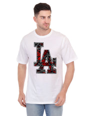 KNIGHT STITCH LA PRINTED ROUND NECK T-SHIRT