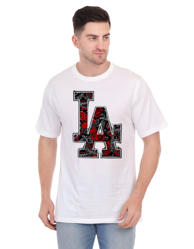 KNIGHT STITCH LA PRINTED ROUND NECK T-SHIRT
