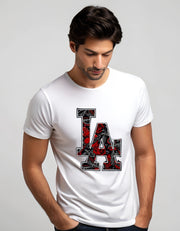 KNIGHT STITCH LA PRINTED ROUND NECK T-SHIRT