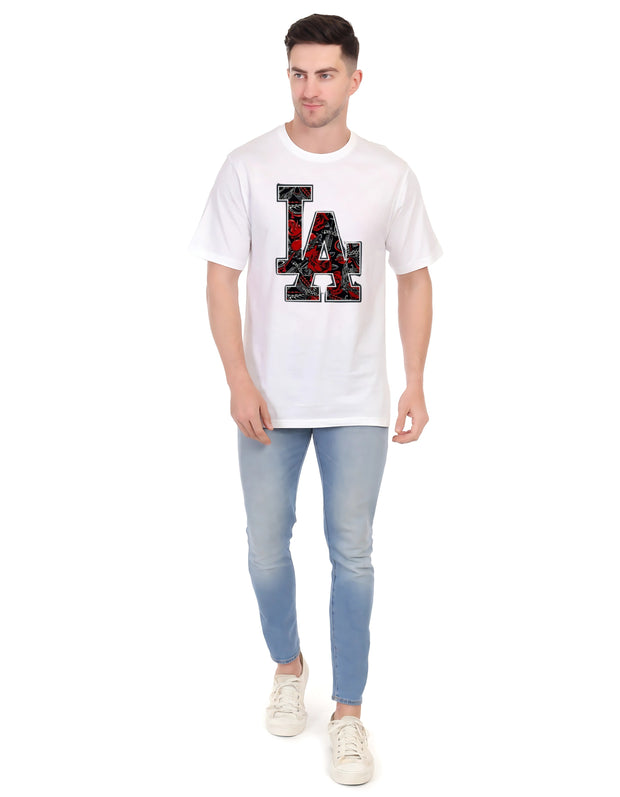 KNIGHT STITCH LA PRINTED ROUND NECK T-SHIRT