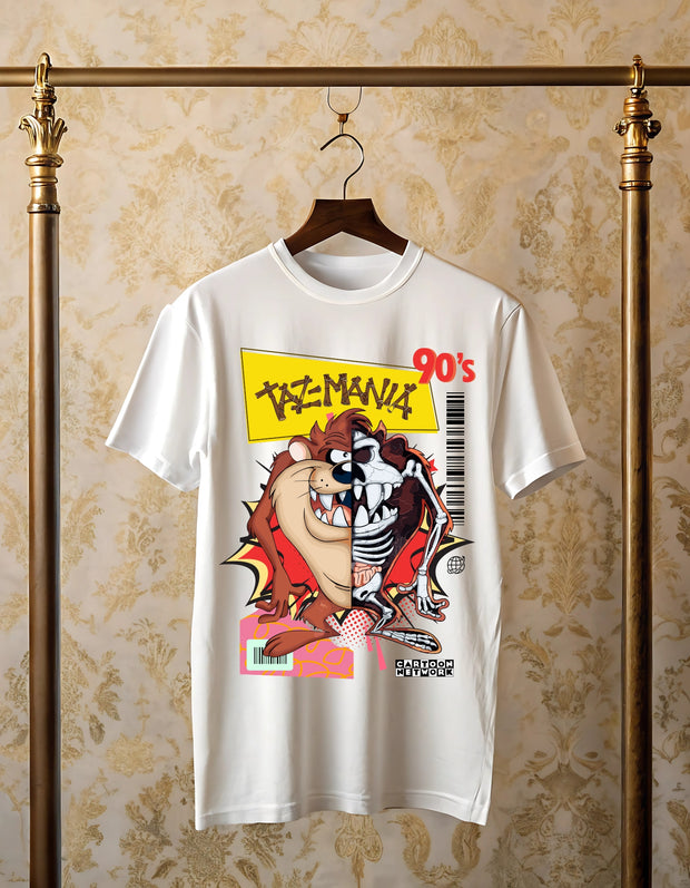 KNIGHT STITCH CARTOON PRINTED ROUND NECK T-SHIRT