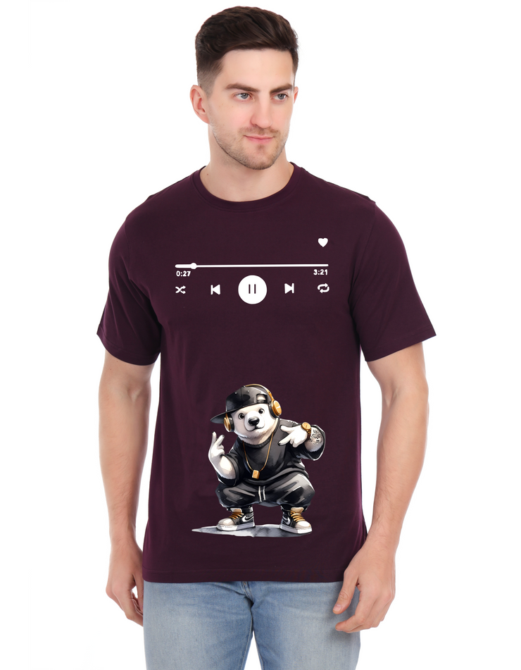 KNIGHT STITCH MUSIC PRINTED ROUND T-SHIRT