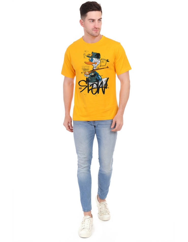 KNIGHT STITCH DUCK PRINTED ROUND NECK T-SHIRT