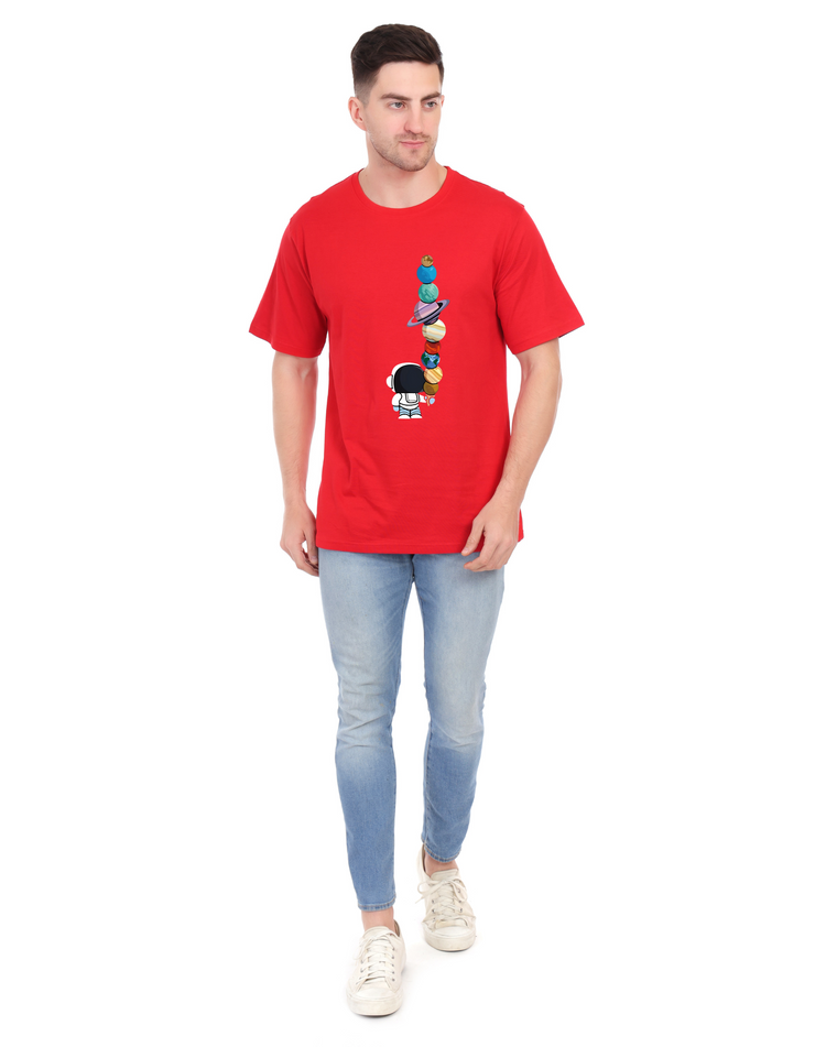 KNIGHT STITCH PLANET CONE PRINTED ROUND NECK T-SHIRT