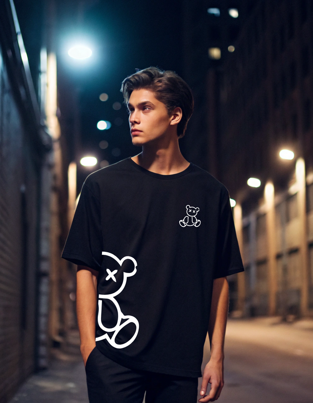 KNIGHT STITCH TEDDY PRINTED ROUND NECK T-SHIRT