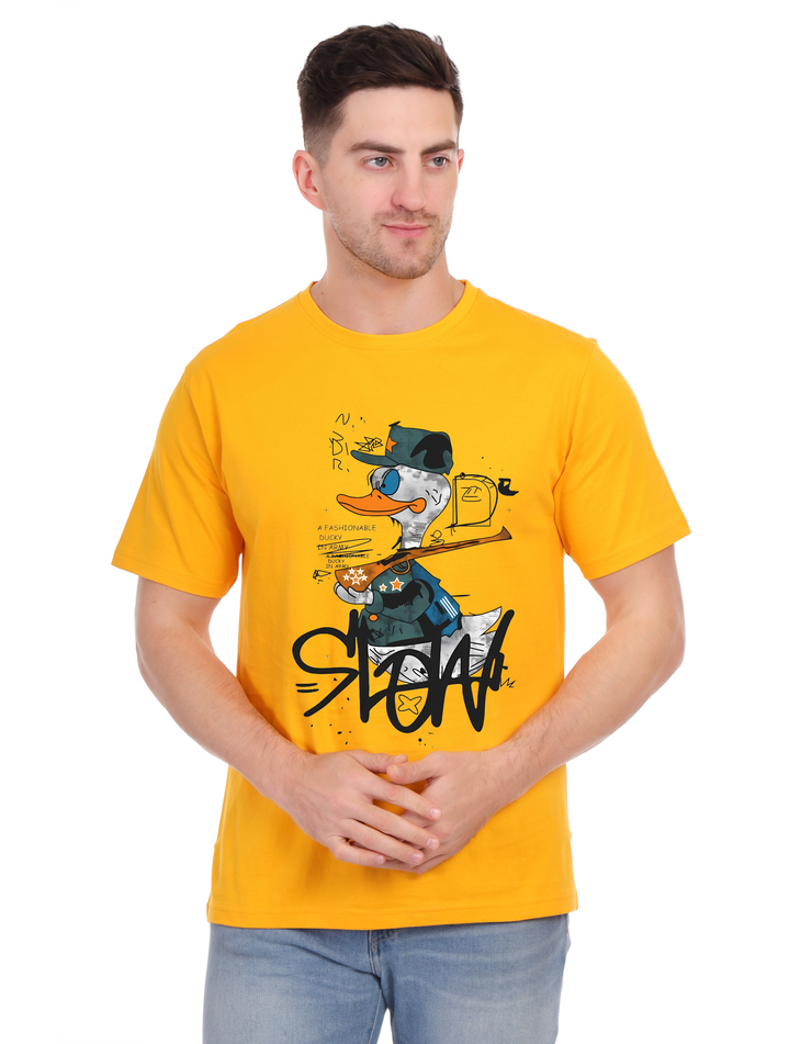 KNIGHT STITCH DUCK PRINTED ROUND NECK T-SHIRT