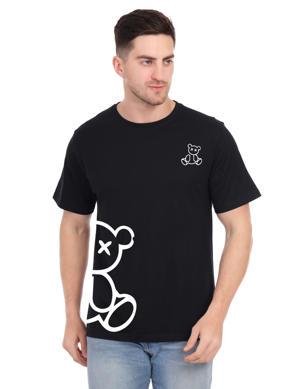 KNIGHT STITCH TEDDY PRINTED ROUND NECK T-SHIRT