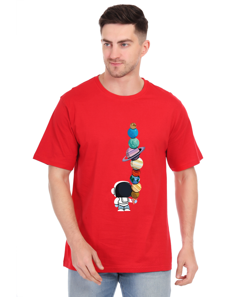 KNIGHT STITCH PLANET CONE PRINTED ROUND NECK T-SHIRT
