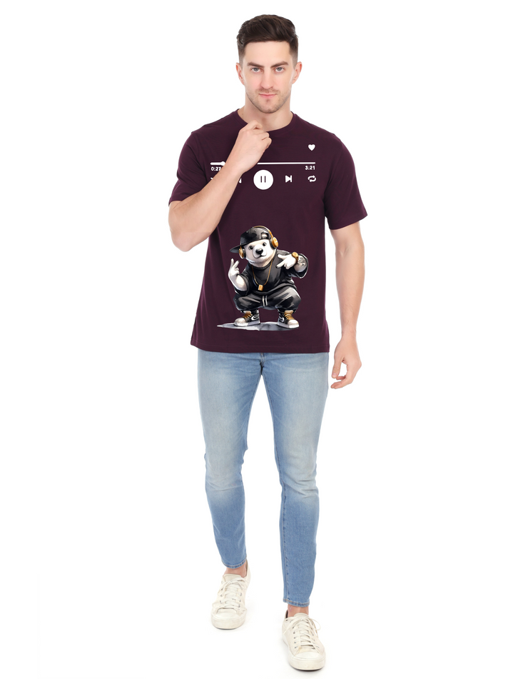 KNIGHT STITCH MUSIC PRINTED ROUND T-SHIRT