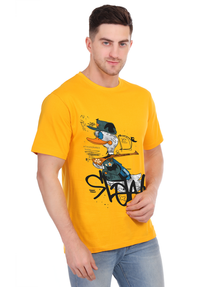 KNIGHT STITCH DUCK PRINTED ROUND NECK T-SHIRT