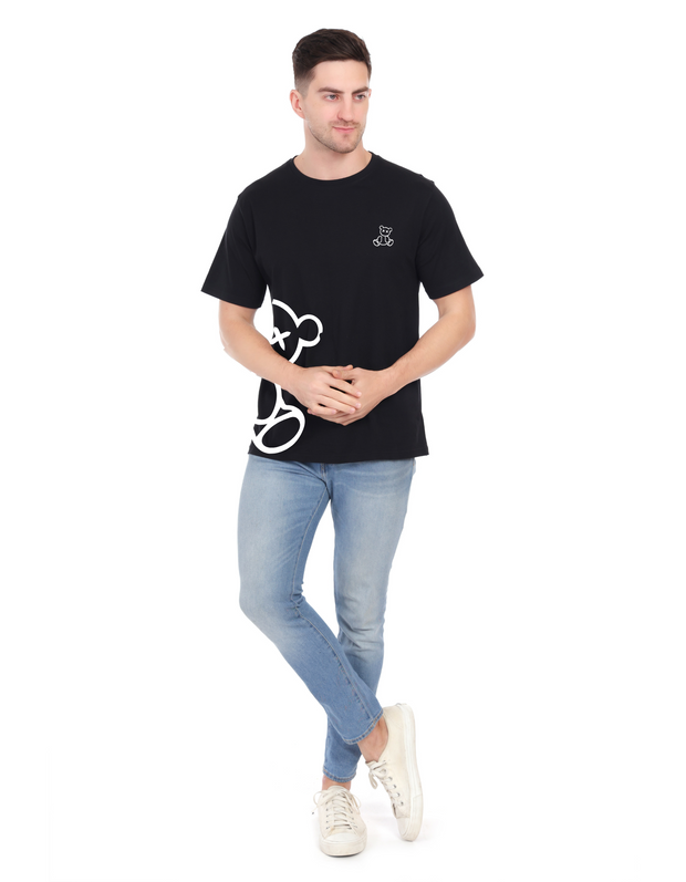 KNIGHT STITCH TEDDY PRINTED ROUND NECK T-SHIRT