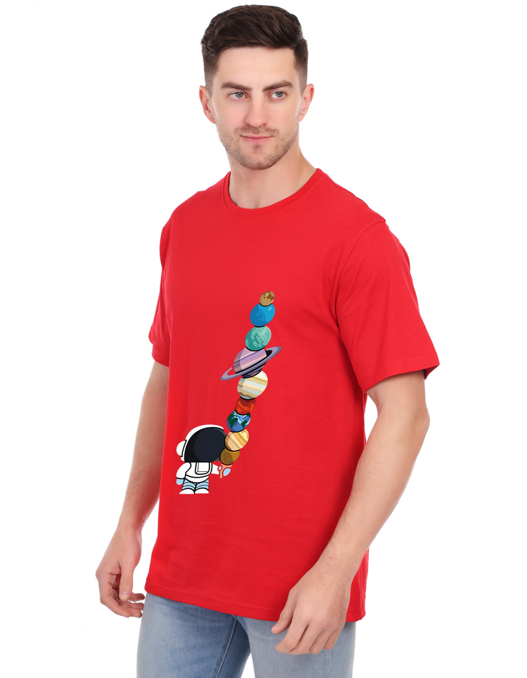 KNIGHT STITCH PLANET CONE PRINTED ROUND NECK T-SHIRT