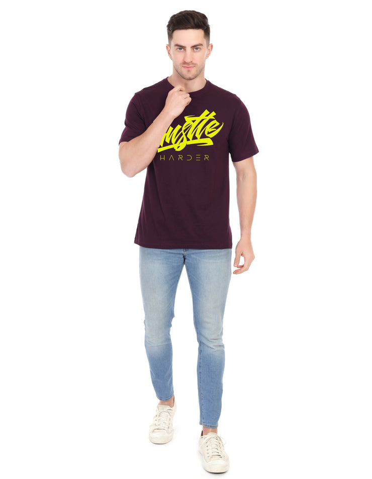 KNIGHT STITCH HUSTLE PRINTED ROUND NECK T-SHIRT