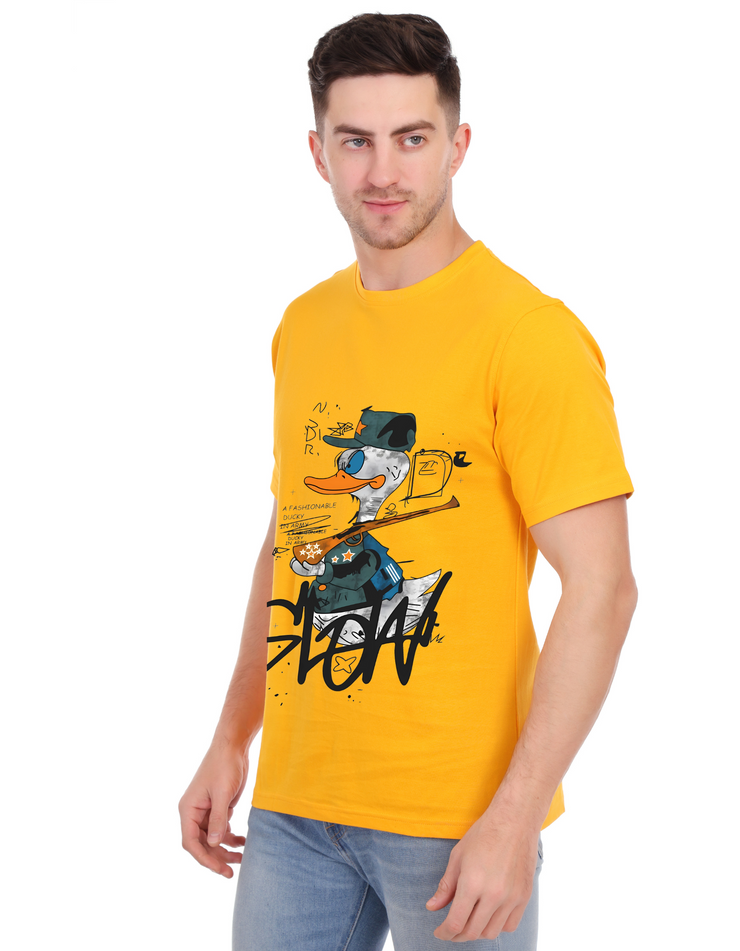 KNIGHT STITCH DUCK PRINTED ROUND NECK T-SHIRT