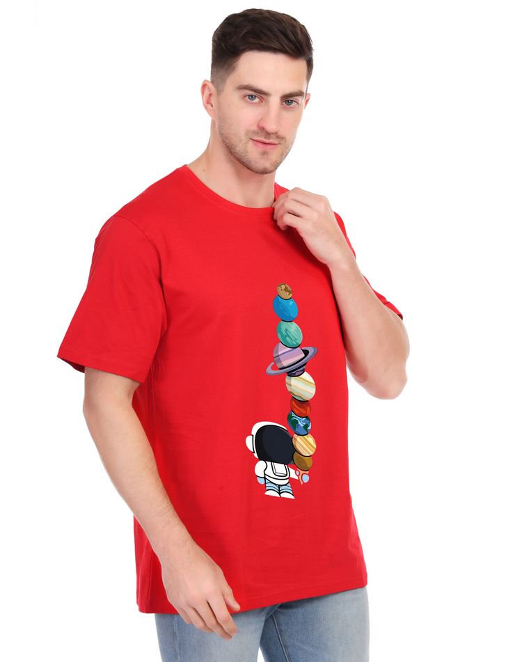 KNIGHT STITCH PLANET CONE PRINTED ROUND NECK T-SHIRT