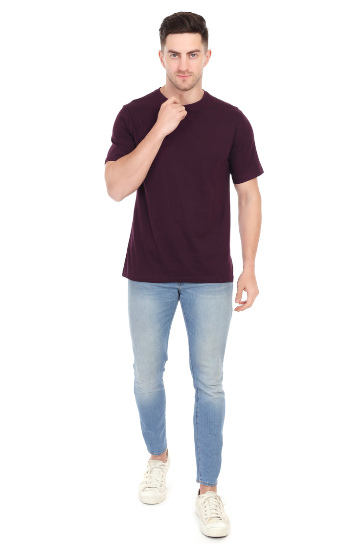Plain Round Neck T-Shirts Wine