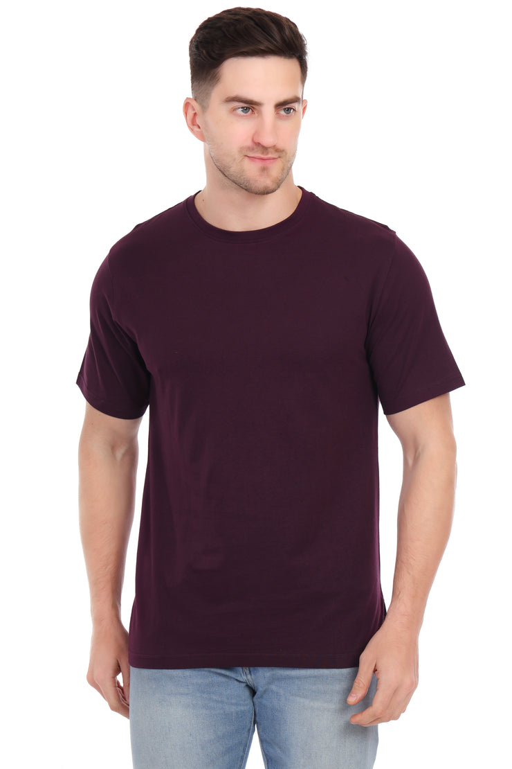 Plain Round Neck T-Shirts Wine