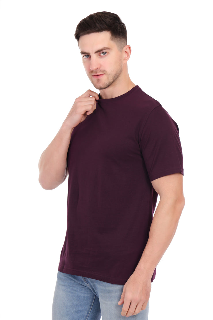 Plain Round Neck T-Shirts Wine