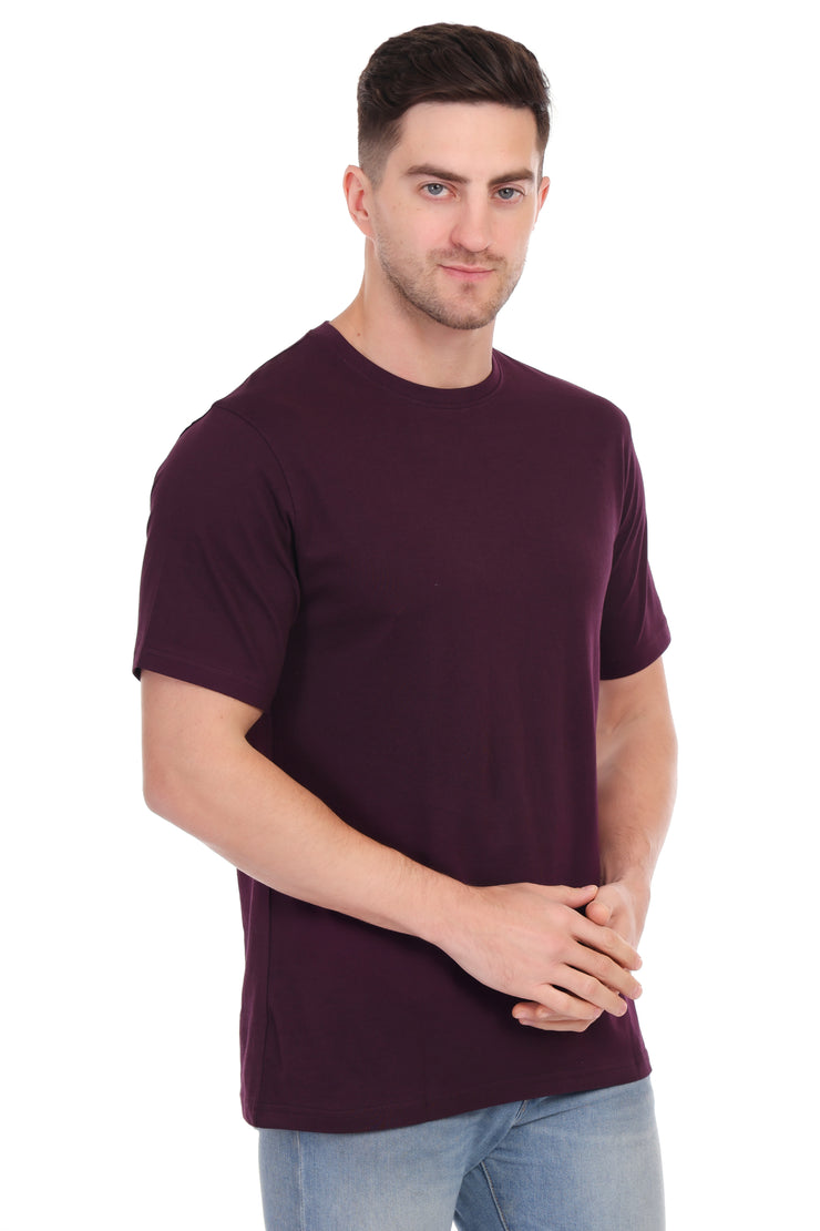 Plain Round Neck T-Shirts Wine