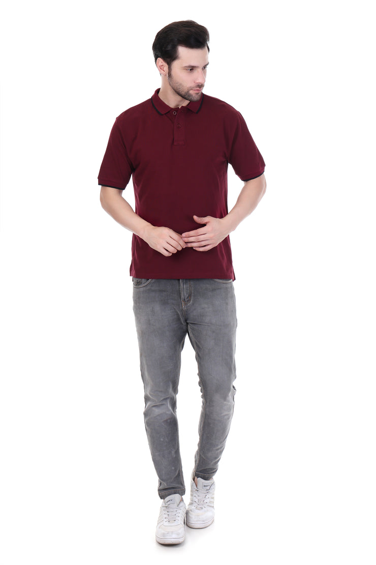 KNIGHT STITCH MEN'S WINE POLO T-SHIRT