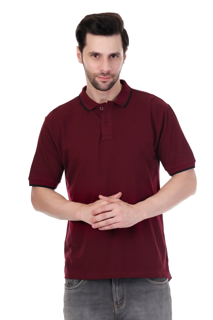 KNIGHT STITCH MEN'S WINE POLO T-SHIRT