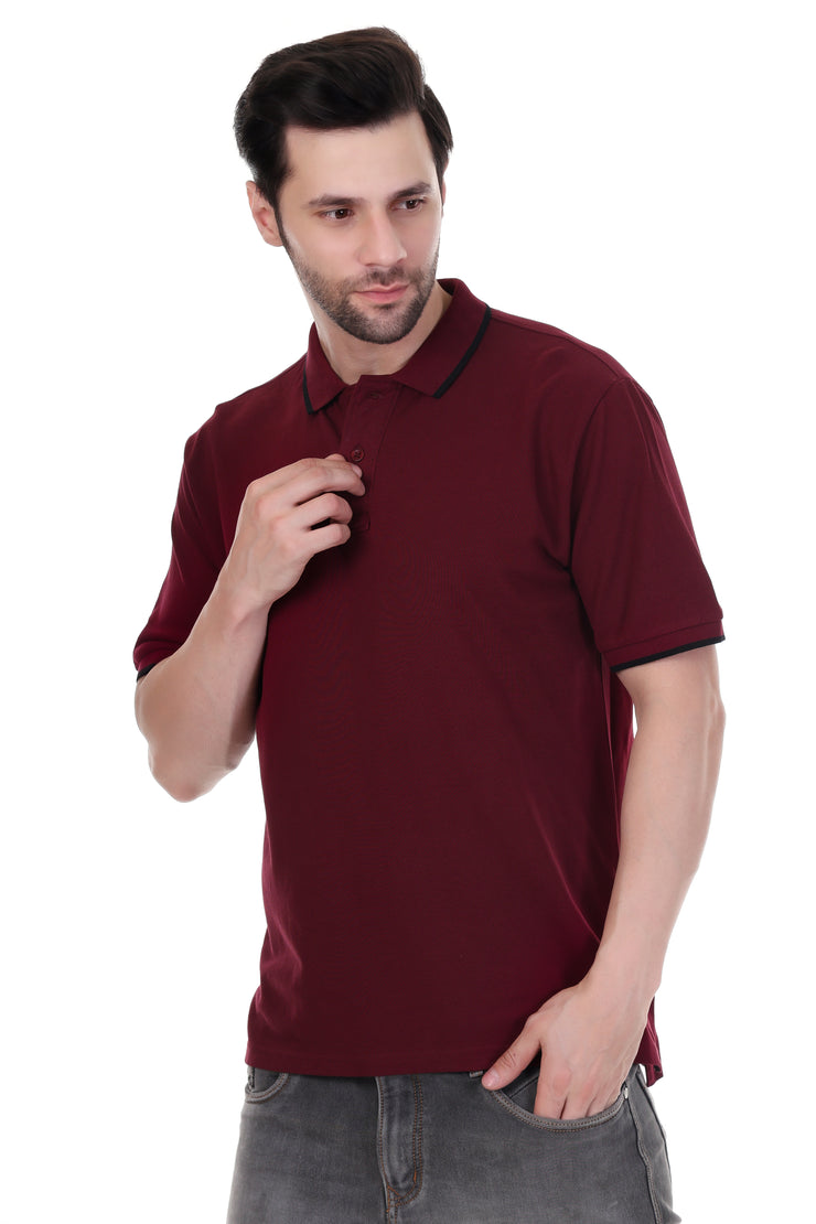 KNIGHT STITCH MEN'S WINE POLO T-SHIRT