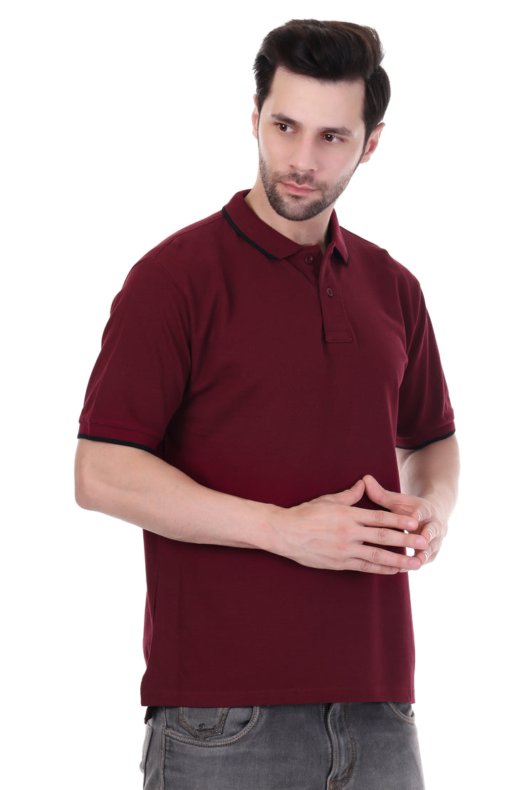 KNIGHT STITCH MEN'S WINE POLO T-SHIRT