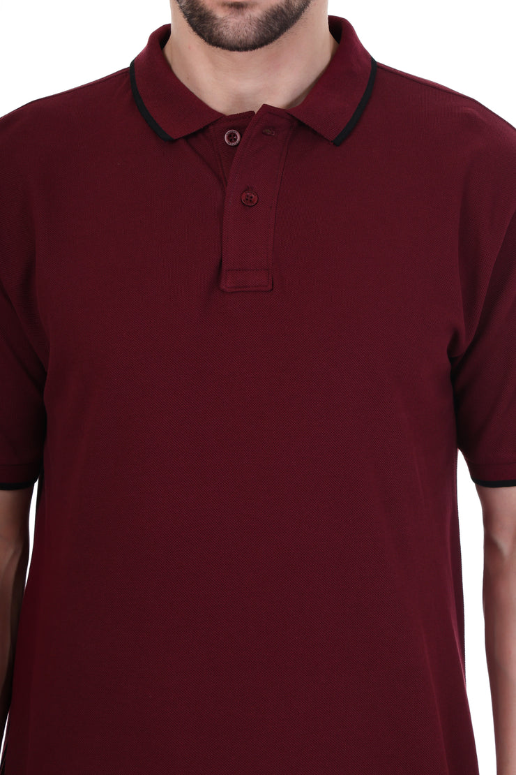 KNIGHT STITCH MEN'S WINE POLO T-SHIRT