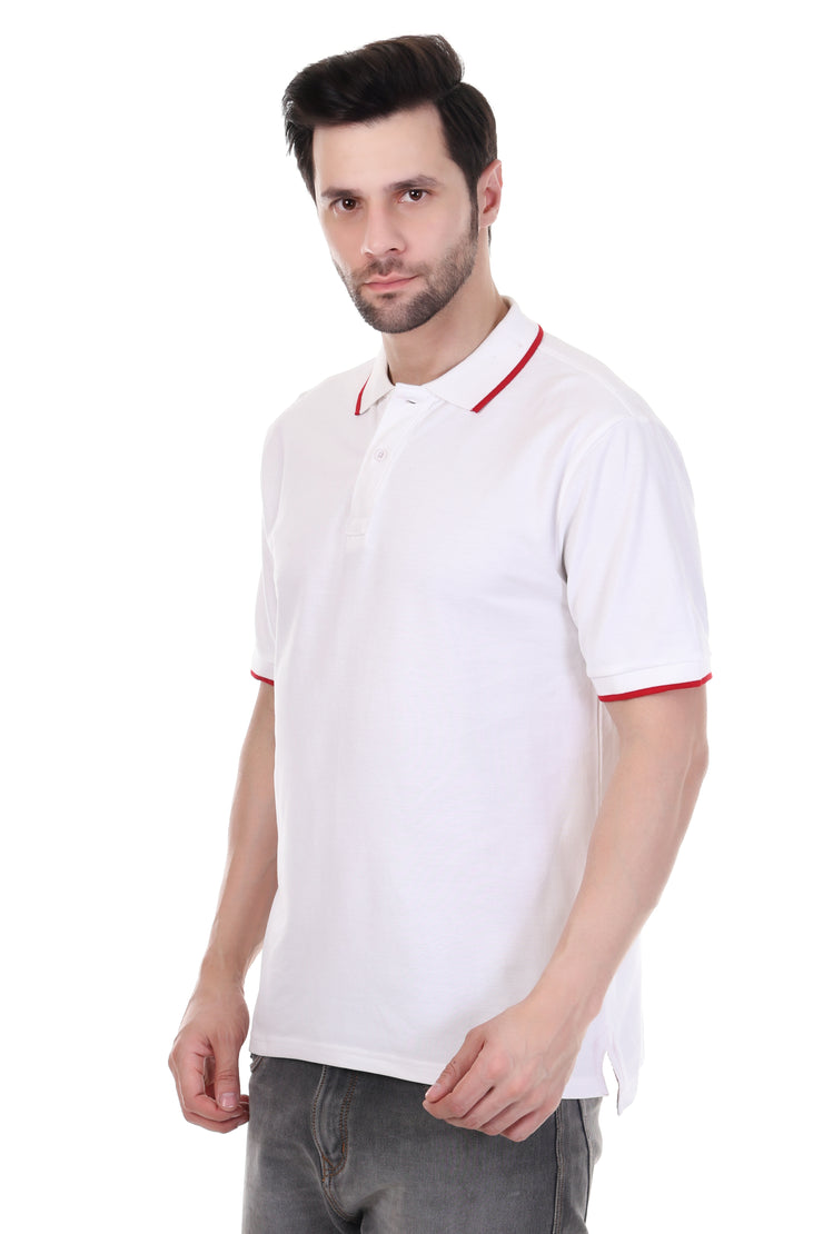 KNIGHT STITCH MEN'S WHITE POLO T-SHIRT