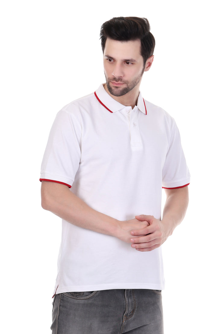 KNIGHT STITCH MEN'S WHITE POLO T-SHIRT