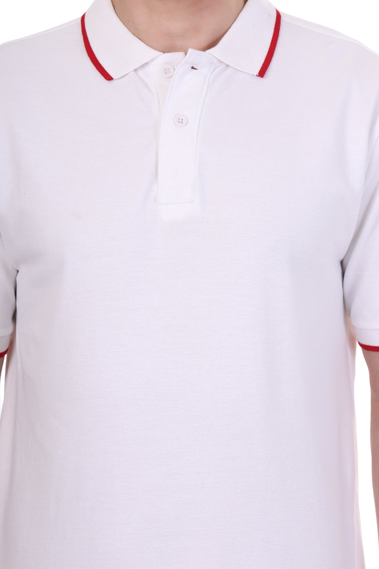 KNIGHT STITCH MEN'S WHITE POLO T-SHIRT