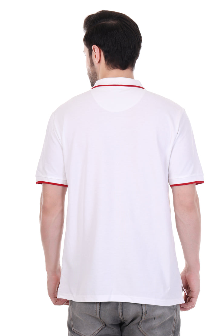 KNIGHT STITCH MEN'S WHITE POLO T-SHIRT