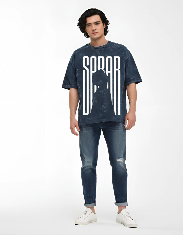 KNIGHT STITCH VNYL PRINTED ACID WASH T-SHIRT