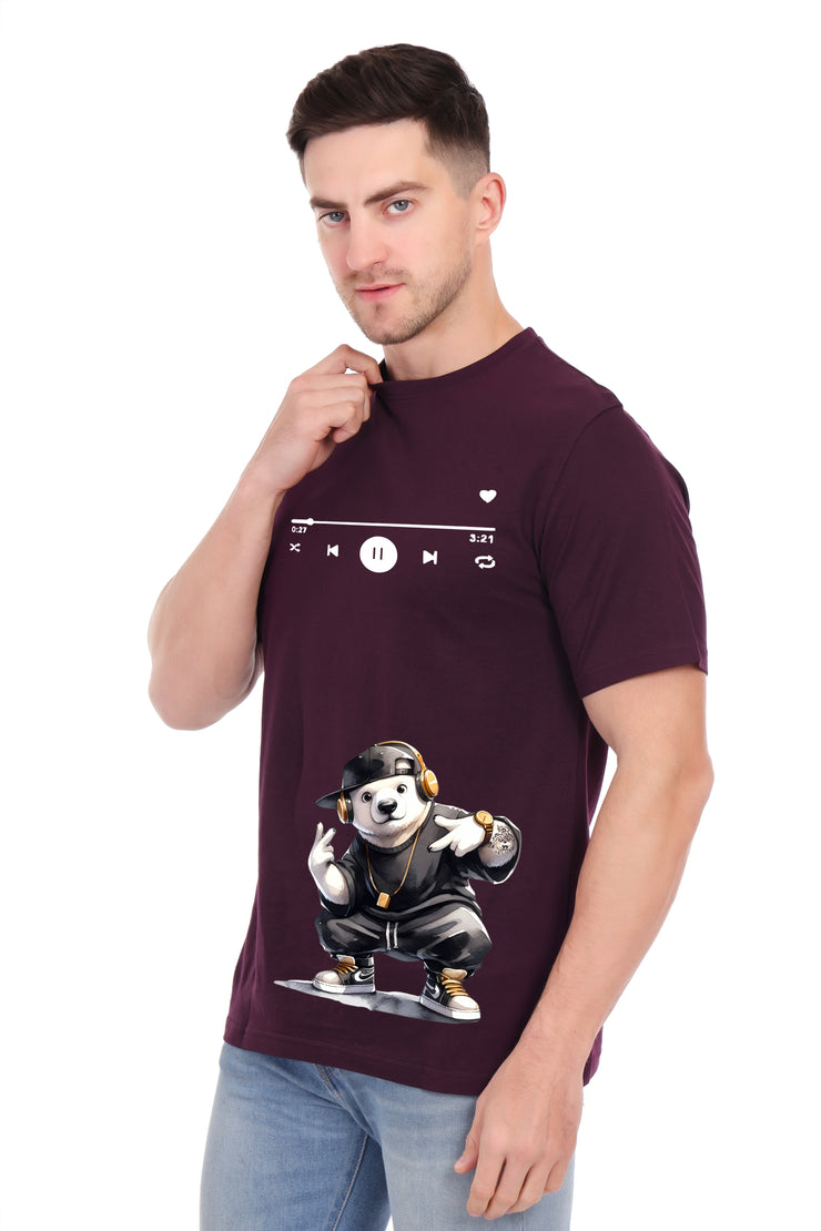 KNIGHT STITCH MUSIC PRINTED ROUND T-SHIRT