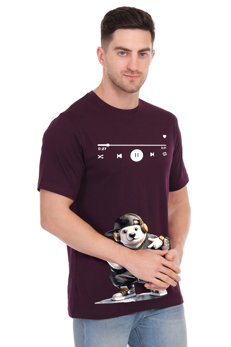 KNIGHT STITCH MUSIC PRINTED ROUND T-SHIRT