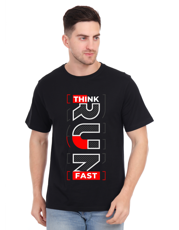 KNIGHT STITCH RUN PRINTED ROUND NECK TSHIRT
