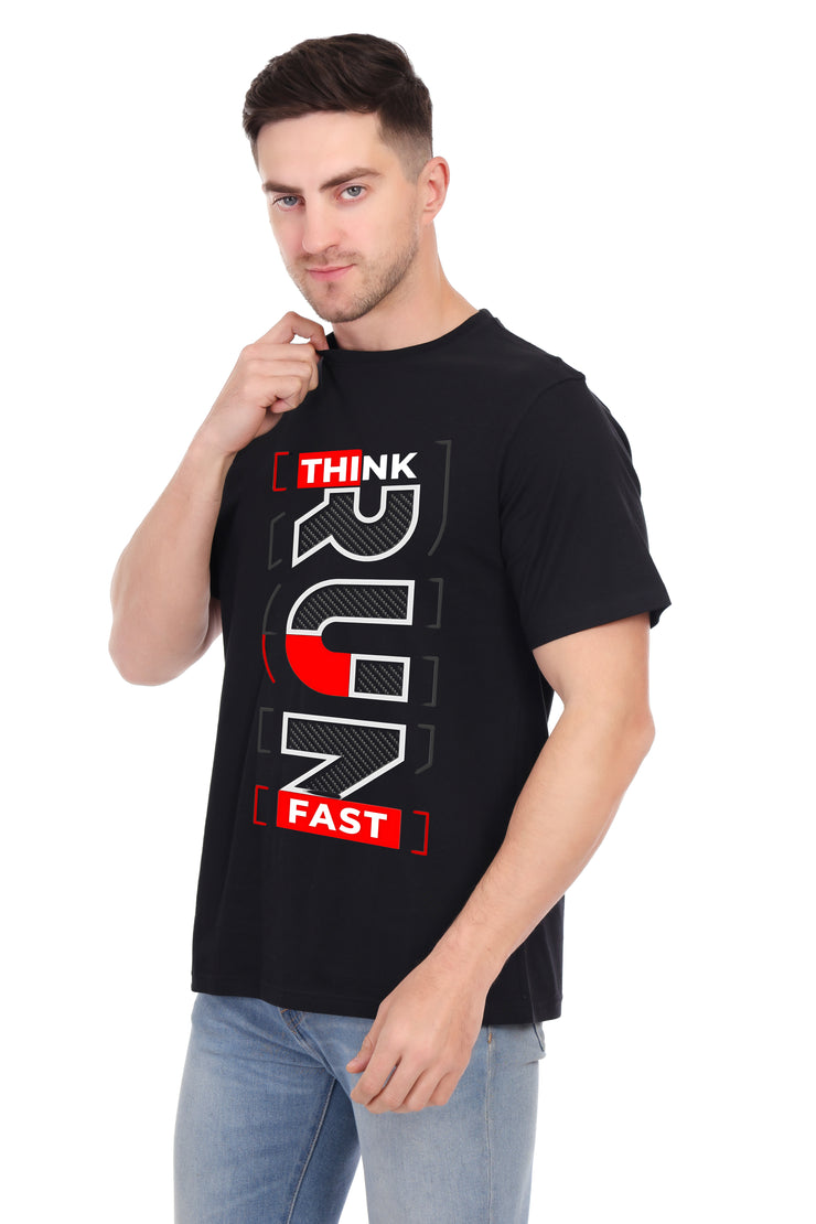 KNIGHT STITCH RUN PRINTED ROUND NECK TSHIRT